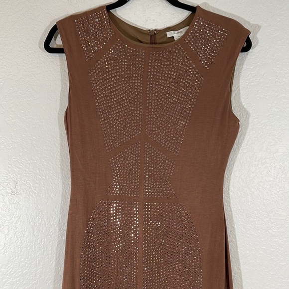 ESLEY Brown Sleeveless Mini Dress Studs Detailing Down The Front & Back Medium - Picture 2 of 8